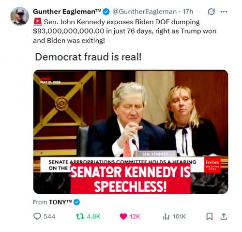 Democrat Fraud ~Sen John Kennedy Exposes DOE Dumpimg 93 BILLION Dollars~