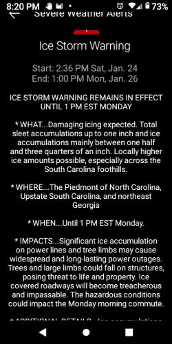 Ice Storm Seveve Weather Alert ~January 24th 2026~