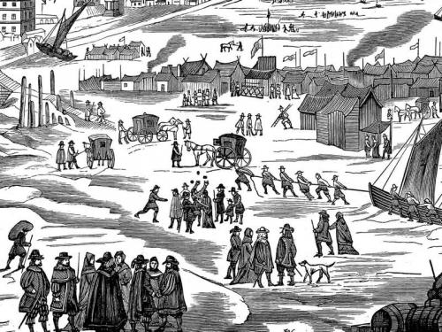 A depiction of a frost fair on the Thames in London during the 17th century.