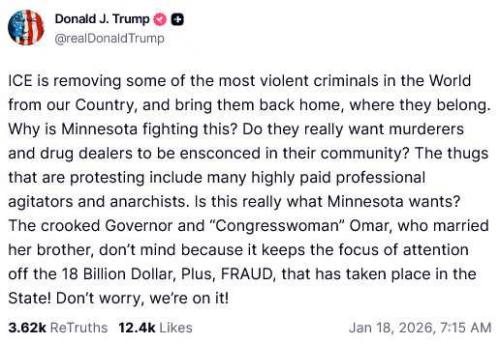 Preesident Trump Jan 18 2026  7 15 AM