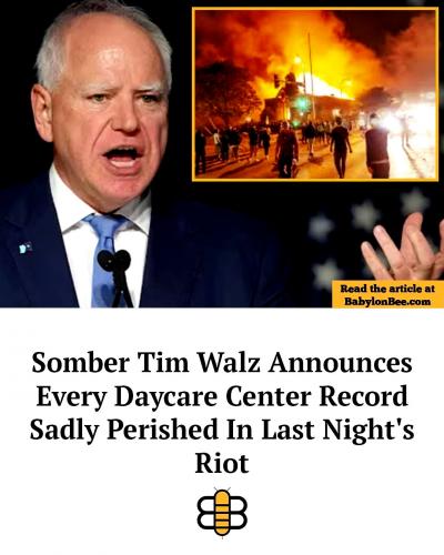 Tampon Tim Walz ~Daycare Records Perished in Riot~