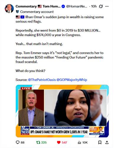 Ilhan Omar Went From $0 in 2019 to $30 MILLION… While Making $174,000 a Year in Congress