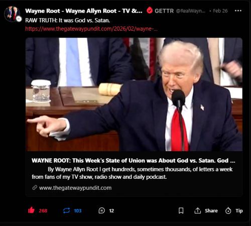 WAYNE ROOT - This Week’s State of Union was About God vs. Satan