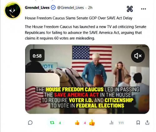 House Freedom Caucus Slams Senate GOP Over SAVE Act Delay