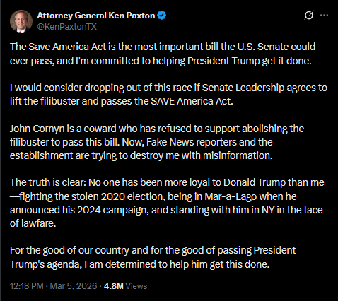 3-6-26 Attorney General Ken Paxton Texas