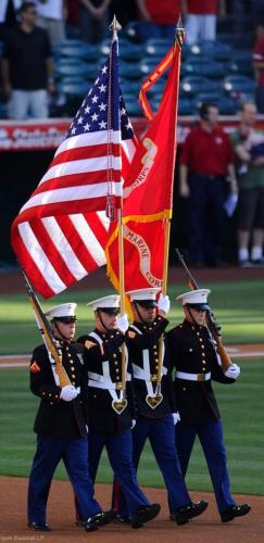 Flag - Marine color guard at baseball stadium