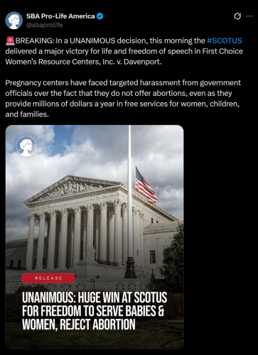 4-29-26 SCOTUS Freedom to Serve Babies & Women
