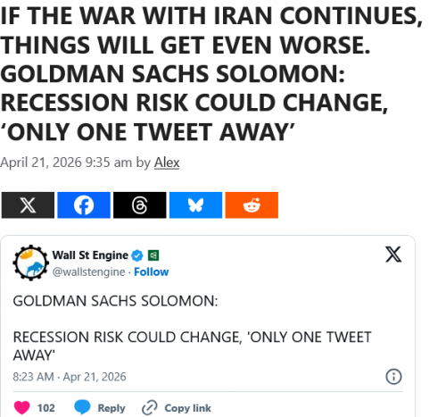 Screenshot 2026-04-21 at 17-19-18 IF THE WAR WITH IRAN CONTINUES THINGS WILL GET EVEN WORSE. GOLDMAN SACHS SOLOMON RECESSION RISK COULD CHANGE ‘ONLY ONE TWEET AWAY’ – Citizen Watch Report