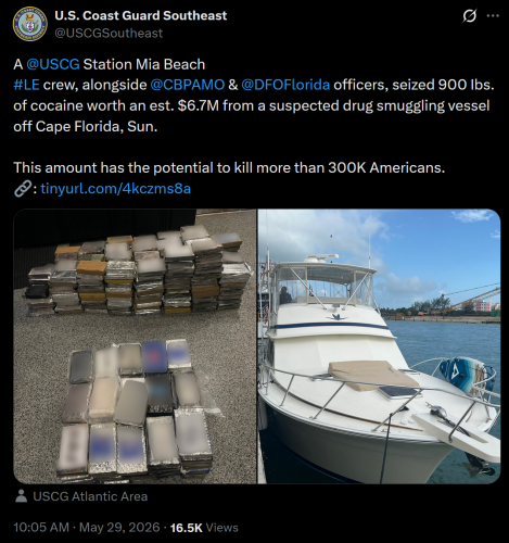 5-31-26 US Coastguard Seize $6.7 Million of Cocaine