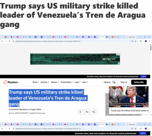Screenshot 2026-06-14 at 11-33-05 Trump reports that US military strike killed leader of Venezuela's Tren de Aragua (TDA) this is huge & praise to Trump for approving this strike this I support TDA is a deadly vile group of pe[...]