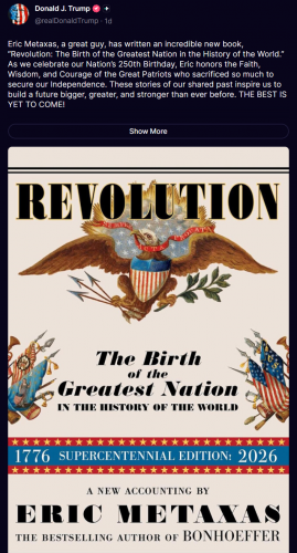 6-7-26 @EricMetaxas Revolution The Birth of the Greatest Nation in the History of the World