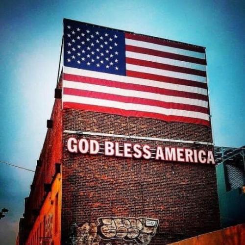 Flag - On side of brick building