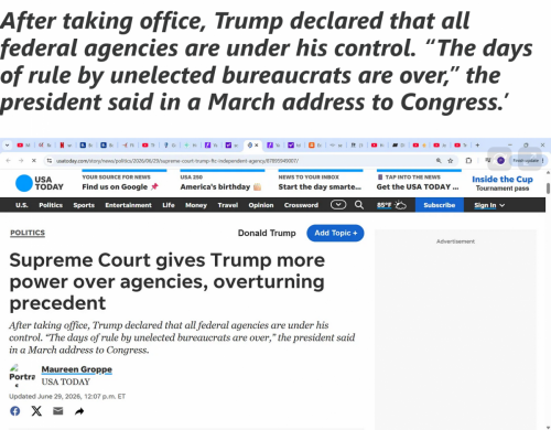 Screenshot 2026-06-29 at 17-12-31 Breaking news as POTUS Trump smiles! 'SUPREMES EXPAND PRESIDENTIAL POWER 'UNLEASHES CHAOS' good news here for POTUS can have control of bureaucracy! Supreme Court gives Trump more power over