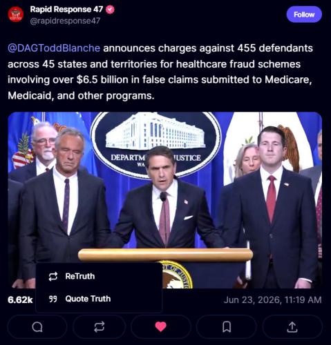 455 defendants across 45 states and territories for healthcare fraud schemes