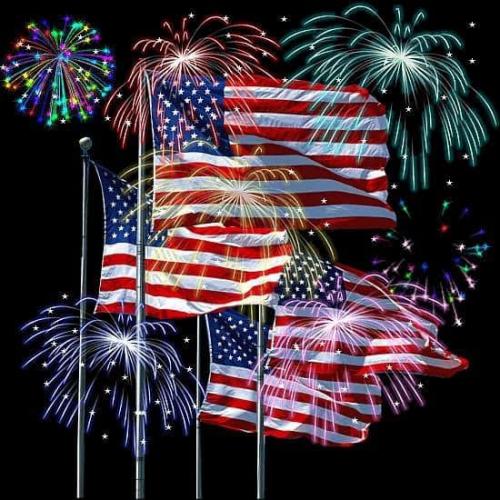 Flag - American flags with fireworks