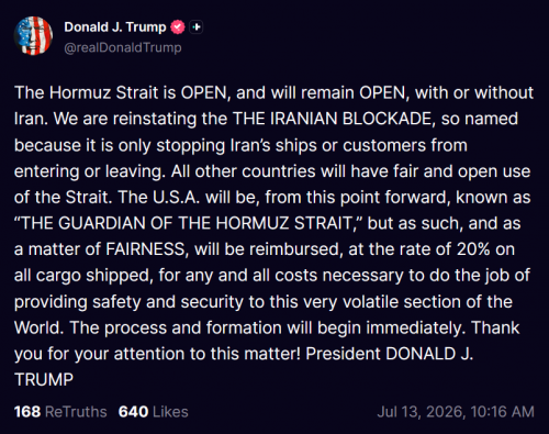 7-13-26 Hormuz Strait is OPEN