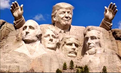 Trump Waving from Atopt Mount Rushmore